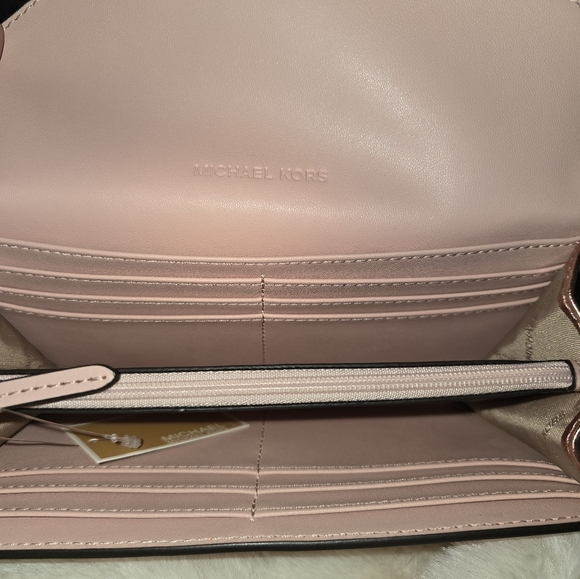 NWT Michael Kors Jet Set Trvl Lrg Logo envelope Continental wallet, Primrose - Picture 3 of 11